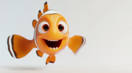 Fototapeta premium Bright and cheerful 3D clownfish with vibrant colors and animated expressions, isolated on white