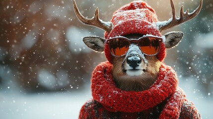 Cooles Rentier Rudolf Isoliert auf Rotem Hintergrund mit Deutschem Text