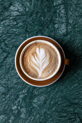 High-angle view of a cappuccino cup. 