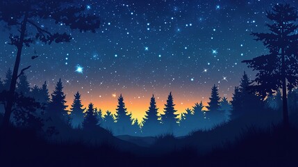 Fototapeta premium Starry Night Sky with Glowing Constellations Above the Forest