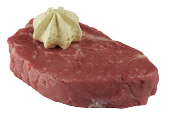 Fresh red meat with wasabi cubes cut out isolated transparent background