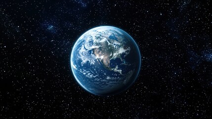 Obraz premium View of Earth from space with stars surrounding.