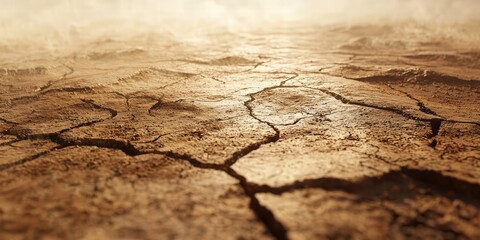Fototapeta premium Cracked dry earth surface in warm tones