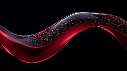 Abstract red liquid wave with bubbles on black background.