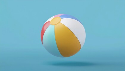 A colorful beach ball floats against a light blue background, evoking a sense of summer fun and leisure.