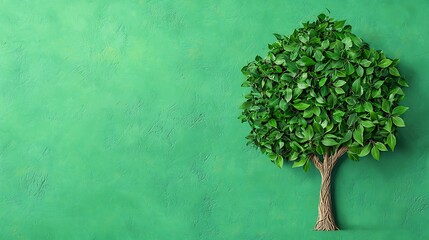 recycle eco-friendly bio-based. A lush green tree with vibrant leaves against a textured green background, symbolizing nature and vitality.