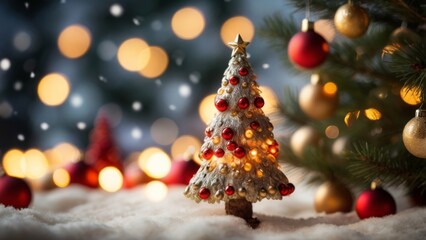 Blurry Christmas Tree with Bokeh Lights: "A soft-focus Christmas tree with glowing bokeh lights in the background. The lights on the tree are blurred into beautiful orbs of warm colors&mdash;reds, greens, a