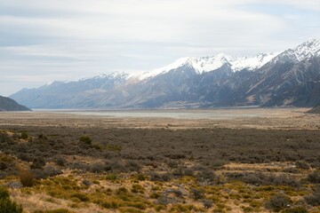 Tasman River Alpine Landscape, Stunning Mountain Scenery in New Zealand