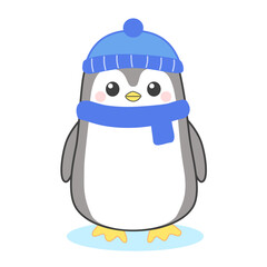 マフラーを巻いたかわいいペンギンのイラスト