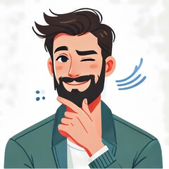 Flat Style Winking Man Illustration on White Background