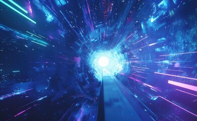 Fototapeta premium Futuristic digital tunnel with vibrant colors