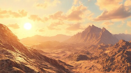 Breathtaking Mountain Landscape at Golden Hour with Warm Light