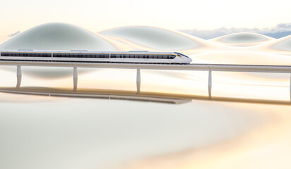3D rendering of high-speed rail urban rail train scene