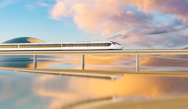 3D rendering of high-speed rail urban rail train scene