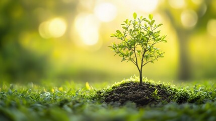 Morning Garden with Blurred Bokeh and Young Tree Background