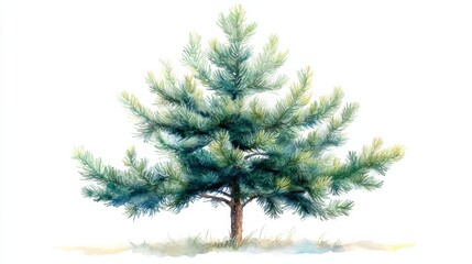 Obraz premium Serene watercolor pine tree, delicate brushstrokes evoke tranquility
