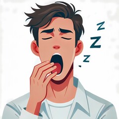 Flat Style Illustration of Man Yawning on White Background