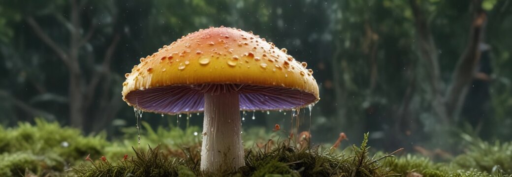Explosion of colored water drops on a mushroom, spherical, hydrosphere