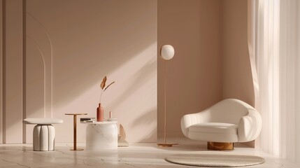 Marketing background design 3D with an elegant minimalistic style using soft gradients and clean lines to convey sophistication and modernity for luxury brands