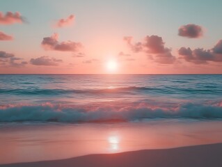 Fototapeta premium Serene Sunset Over Calm Ocean Waves Beach