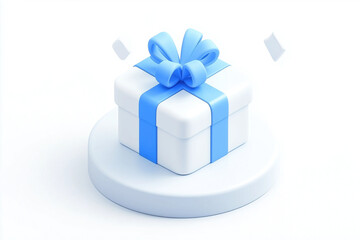 Obraz premium blue and white 3d icon of gift box on a pedestal