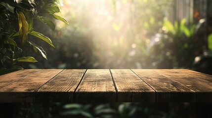Abstract Blurred Background with Wooden Tabletop Under Soft Light