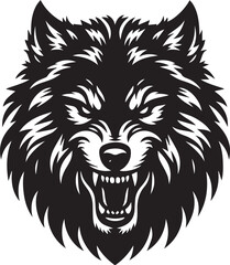 Obraz premium A fierce wolf head silhouette with bared teeth black vector