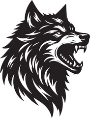Fototapeta premium A fierce wolf head silhouette with bared teeth black vector