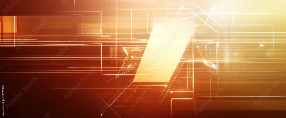 Aufkleber abstract orange digital background with glowing lines and shapes.
