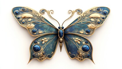 Ornate Golden Butterfly with Blue Gemstones