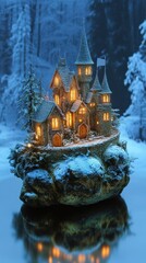 Fototapeta premium Enchanting Winter Castle Perched Upon A Snowy Rock