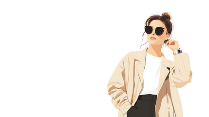 A woman wearing a white shirt and tan jacket is posing for a photo
