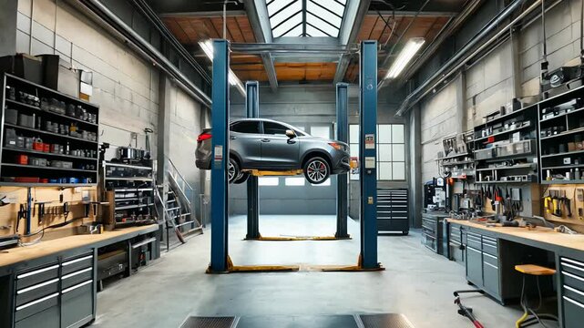 Empty mechanic's workshop with tools