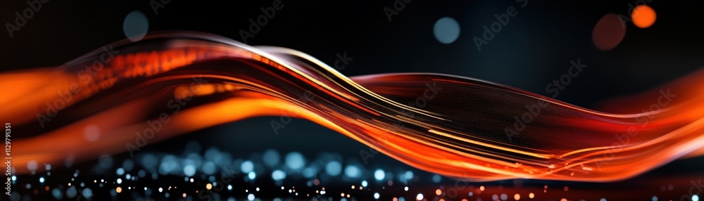 Aufkleber Abstract Light Trails in Flowing Waves with Glimmers of Sparkle on a Dark Background, Evoking Motion and Energy in a Colorful Display of Vibrant Tones