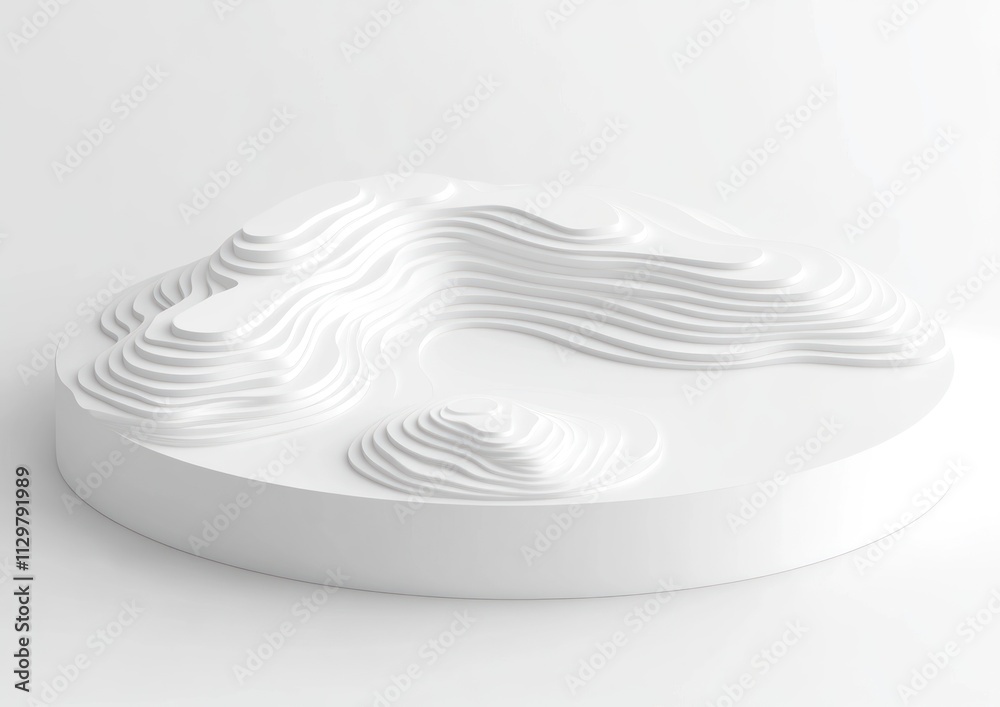 Aufkleber abstract white 3d model of layered hills and mountains on a circular base.
