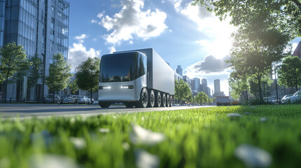 Autonomous Electric Truck Cityscape 3D Rendering