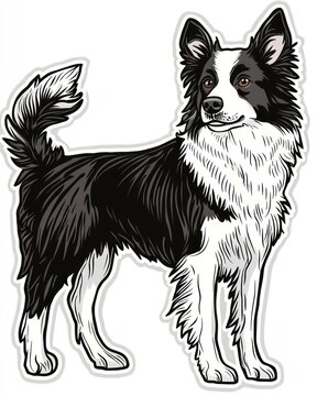 recommend clip art: Black and white border collie dog illustration.