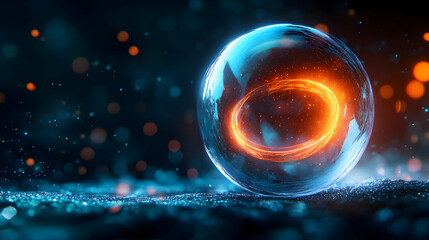 A captivating glowing orb set against a dark, dreamy background with sparks of light enhancing its mystique.