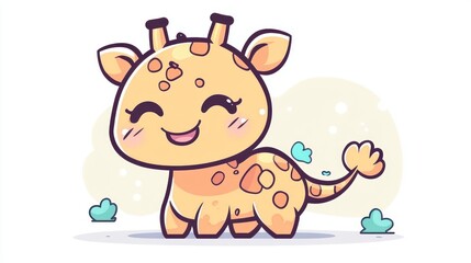 Adorable cartoon baby giraffe smiling.