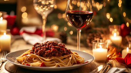 Romantic Candlelit Dinner: Tagliatelle Bolognese and Red Wine