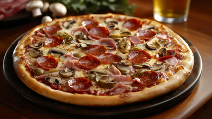Capricciosa Pizza, Ham, Chorizo, Mushrooms, Artichoke
