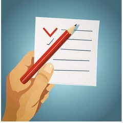 Hand Holding Checklist Paper with Red Pencil Illustration