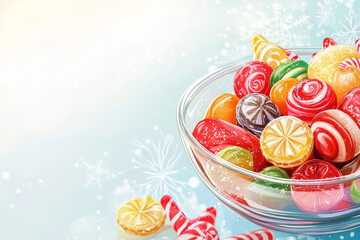 Festive Candy Bowl: Christmas Hard Candies, Winter Sweets, Glass Bowl, Holiday Treats