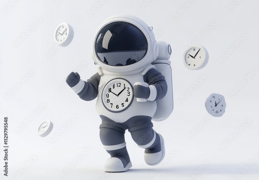 Poster Running astronaut with clocks.