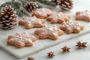 Pink Snowflake Christmas Cookies: Festive Holiday Baking Photography