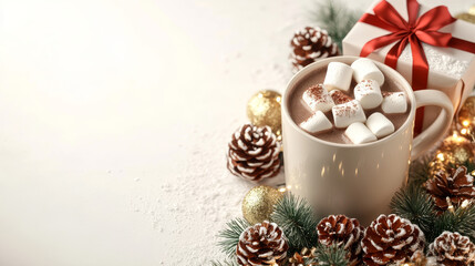 Christmas Hot Chocolate with Marshmallows: Festive Winter Drink Photo
