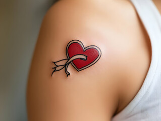 A close-up of a vibrant heart tattoo on a person's arm, symbolizing love and passion.
