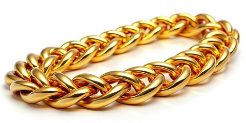Opulent gold chain photographed in macro, flatlay style against a pristine white backdrop.
