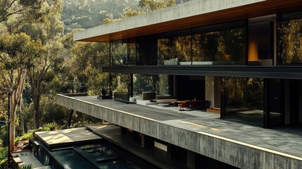 Obraz premium Modern Concrete House nestled in Lush Green Forest