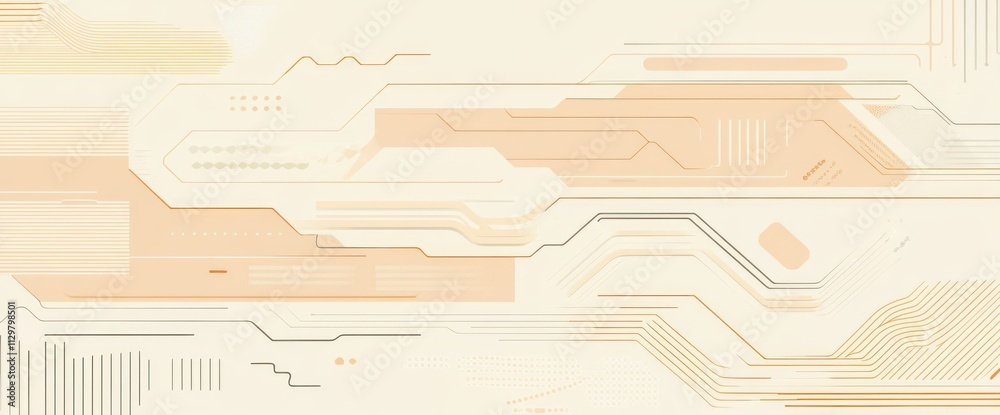 Aufkleber Abstract beige and peach tech background with circuit lines and geometric shapes.